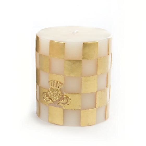 MacKenzie-Childs Candles Check Pillar Candle - 3" - gold & ivory