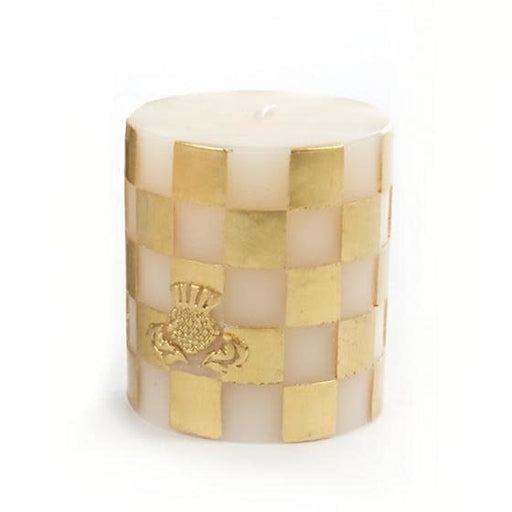 MacKenzie-Childs Candles Check Pillar Candle - 3" - gold & ivory