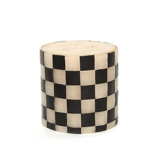 MacKenzie-Childs Candles Check Pillar Candle - 5" Black & Ivory