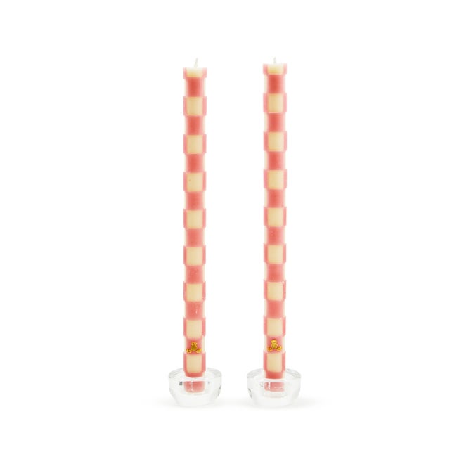 MacKenzie-Childs Candles Check Pink Dinner Candles, Set of 2