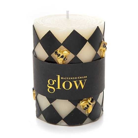 MacKenzie-Childs Candles Harlequin Bee 4" Black Pillar Candle