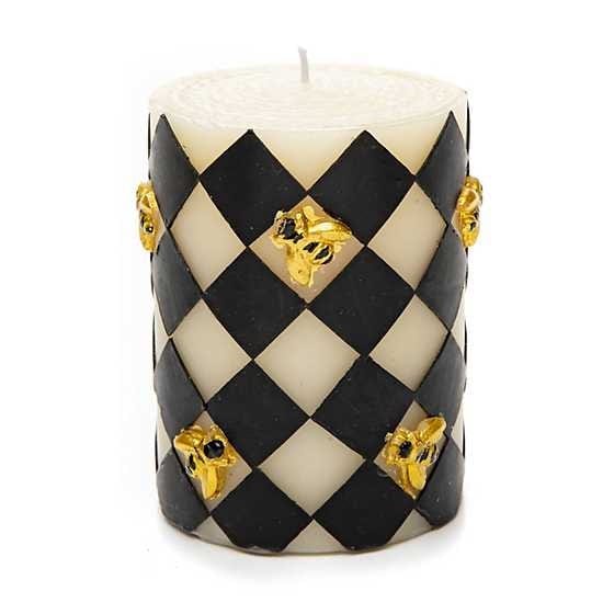 MacKenzie-Childs Candles Harlequin Bee 4" Black Pillar Candle