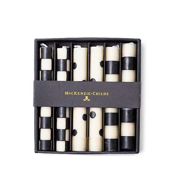 MacKenzie-Childs Candles Mini Dinner Candles - Black & Ivory - Set of 6