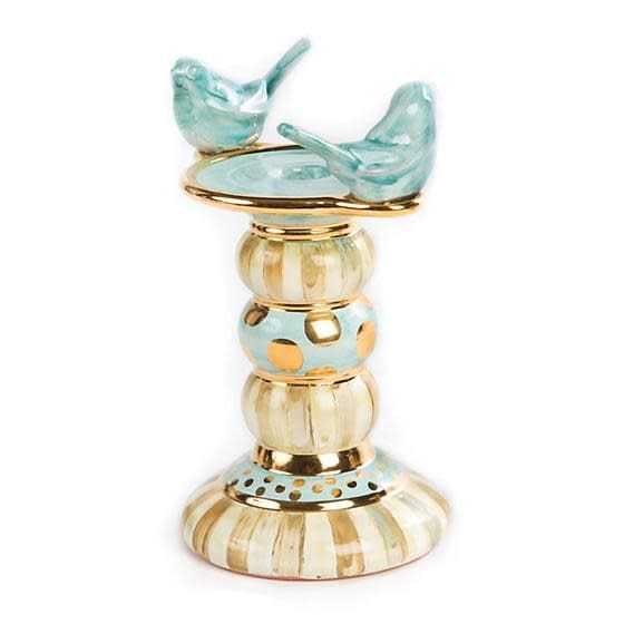 MacKenzie-Childs Candles Parchment Stripe Bird Candlestick - Tall