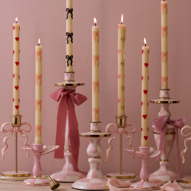 MacKenzie-Childs Candles Pink Bow Dinner Candles, Set of 2