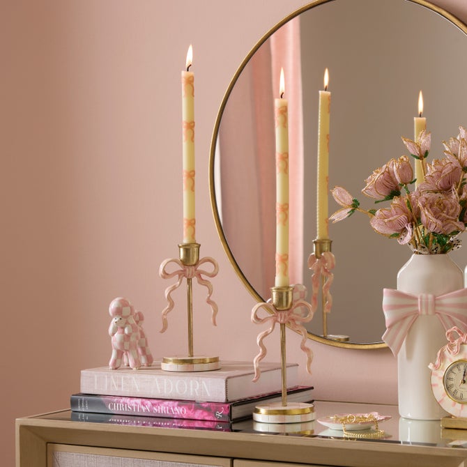 MacKenzie-Childs Candles Pink Bow Dinner Candles, Set of 2