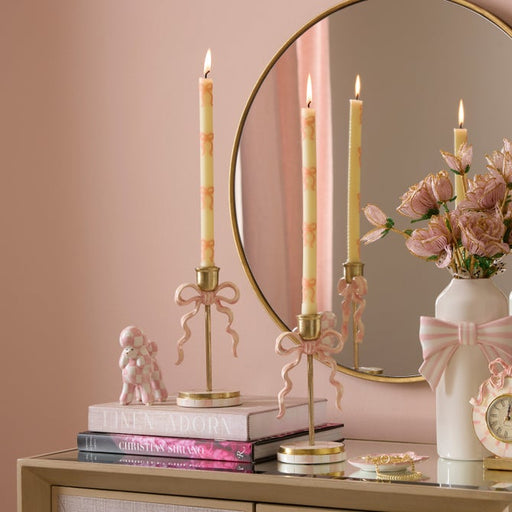 MacKenzie-Childs Candles Pink Bow Dinner Candles, Set of 2