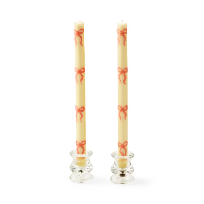MacKenzie-Childs Candles Pink Bow Dinner Candles, Set of 2