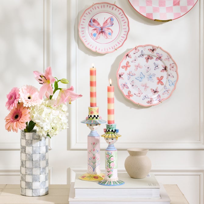 MacKenzie-Childs Candles Pink Mini Dinner Candles, Set of 6