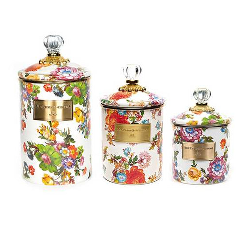 MacKenzie-Childs Canisters White Flower Market White Canisters, Set of 3