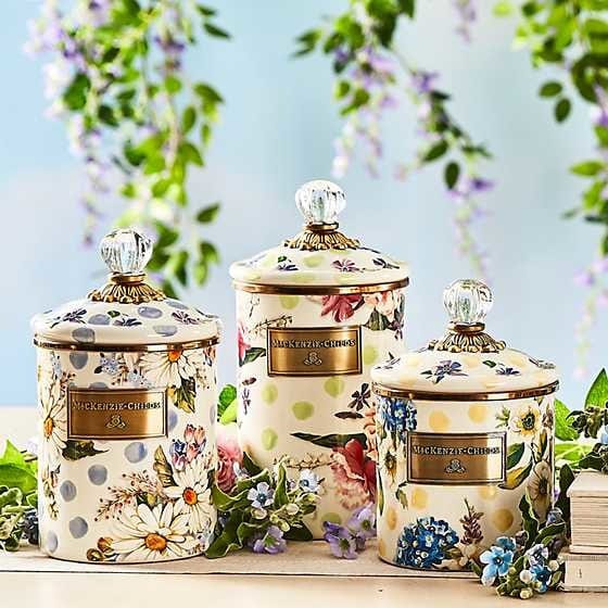 MacKenzie-Childs Canisters Wildflowers Enamel Large Canister - Green