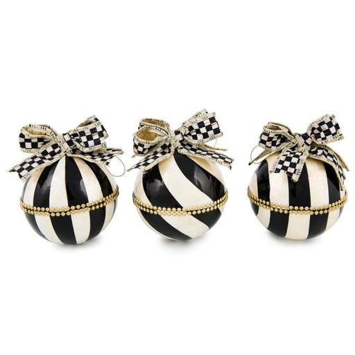 MacKenzie-Childs Christmas Courtly Noel Stripe Capiz Ball Ornaments, Set of 3