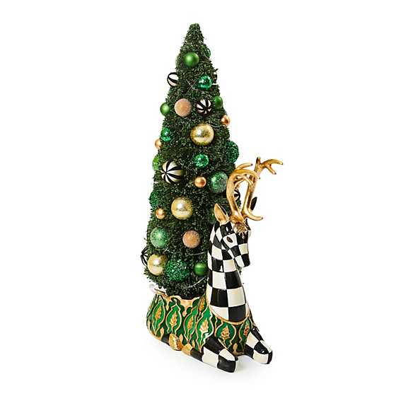 MacKenzie-Childs Christmas Emerald Luxe Illuminated Deer Bottle Brush Tree