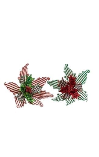 MacKenzie-Childs Christmas Granny Kitsch Poinsettia Clip - Set of 2