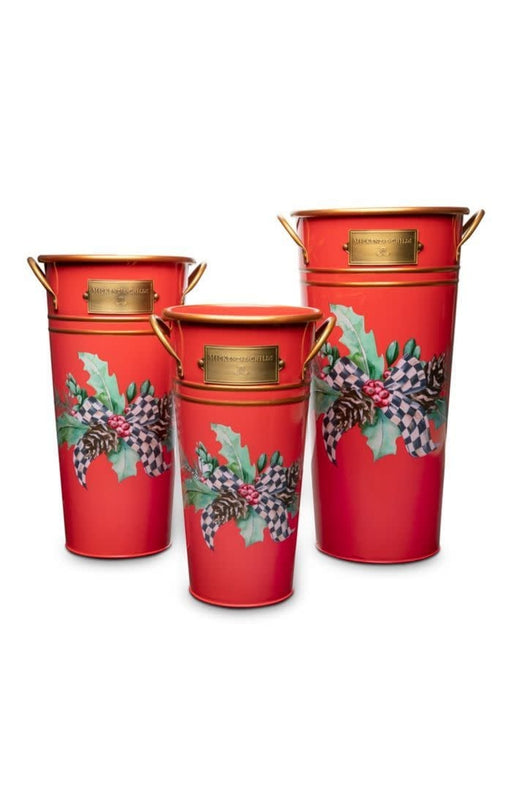 MacKenzie-Childs Christmas Holly Holiday flower buckets - set of 3