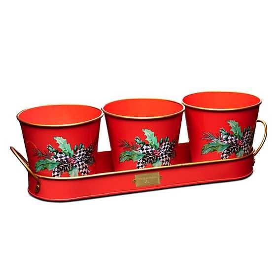MacKenzie-Childs Christmas Holly Holiday Herb Pots - Set of 3