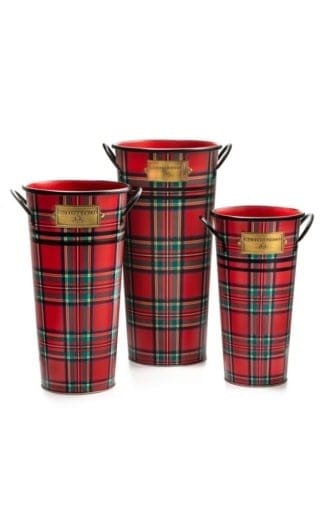 MacKenzie-Childs Christmas Tartastic Flower Buckets - Set of 3