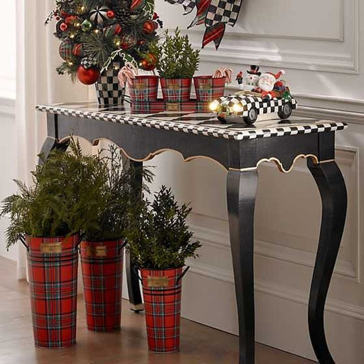 MacKenzie-Childs Christmas Tartastic Flower Buckets - Set of 3