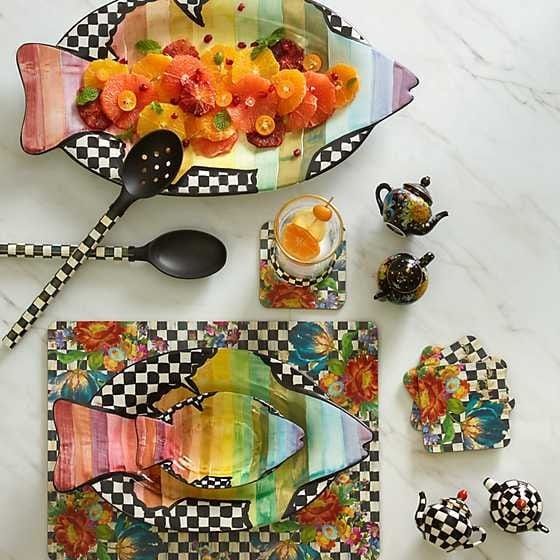 MacKenzie-Childs Coasters Courtly Flower Market Cork Back Coasters - Set of 4