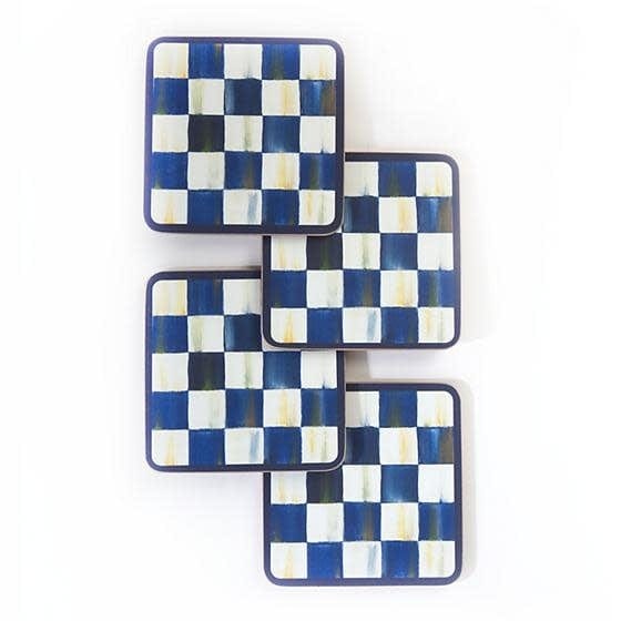 MacKenzie-Childs Coasters Royal Check Cork Back Coasters- Set of 4
