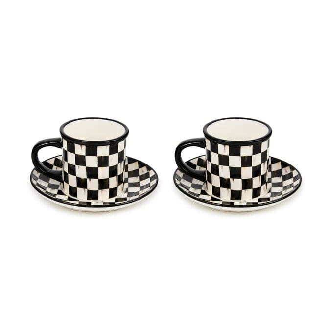 MacKenzie-Childs Coffee & Tea Mackenzie Childs Courtly Check Espresso Cup & Saucer, Set of 2