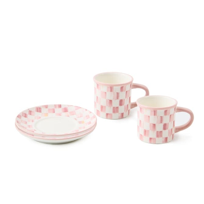 MacKenzie-Childs Coffee & Tea Mackenzie-Childs Rosy Check Espresso Cup & Saucer, Set of 2