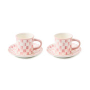 MacKenzie-Childs Coffee & Tea Mackenzie-Childs Rosy Check Espresso Cup & Saucer, Set of 2