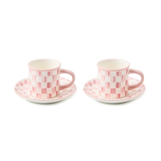 MacKenzie-Childs Coffee & Tea Mackenzie-Childs Rosy Check Espresso Cup & Saucer, Set of 2