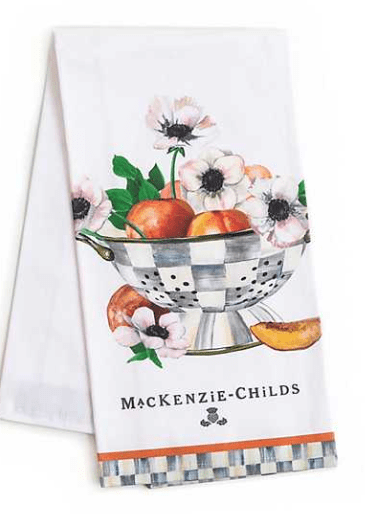 MacKenzie-Childs Colanders Peaches & Anemones in Colander Dish Towel