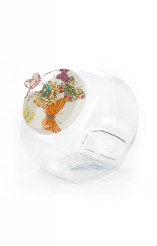 MacKenzie-Childs Cookie Jars Cookie jar with butterfly garden enamel lid -white