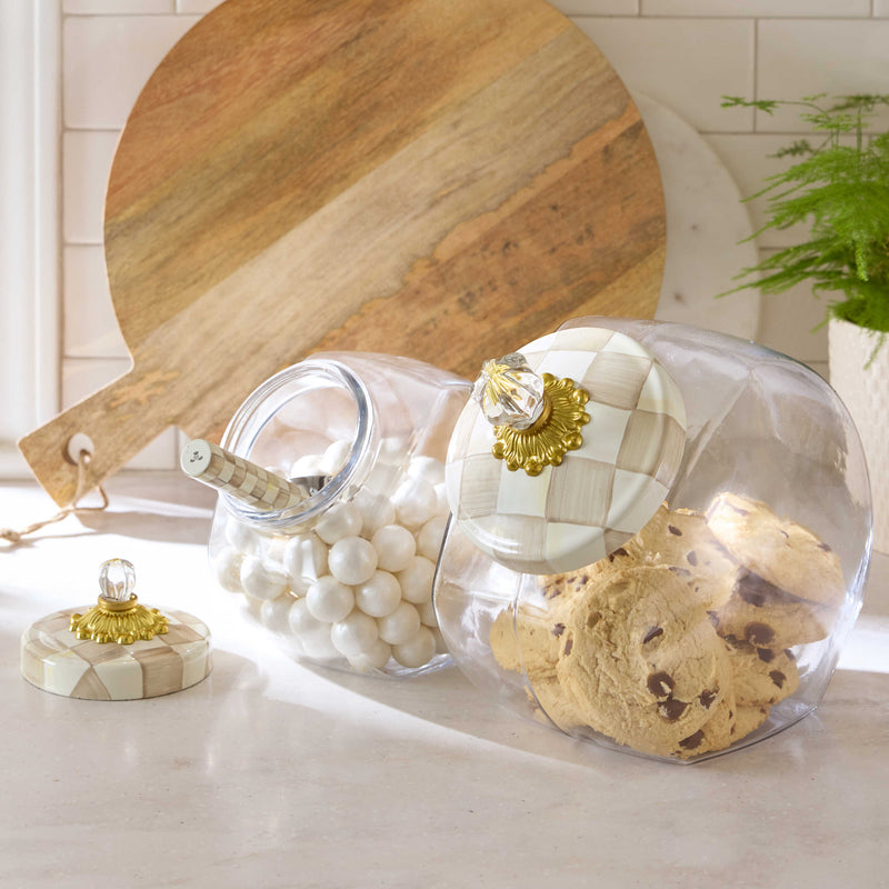 MacKenzie-Childs Cookie Jars Sweets Jar with Mocha Check Lid