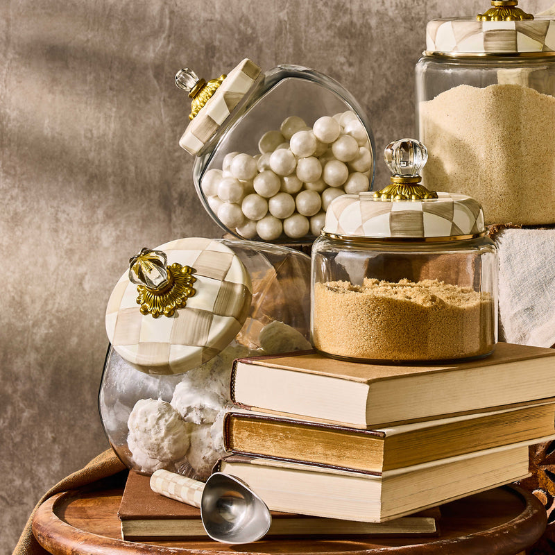 MacKenzie-Childs Cookie Jars Sweets Jar with Mocha Check Lid