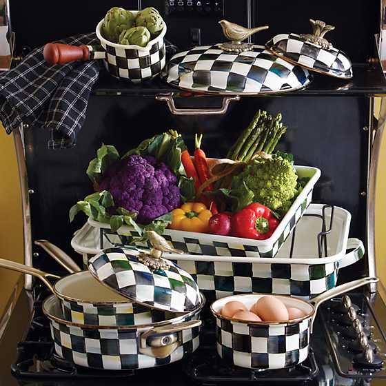MacKenzie-Childs Cookware MacKenzie-Childs Courtly Check Enamel Roasting Pan with Rack