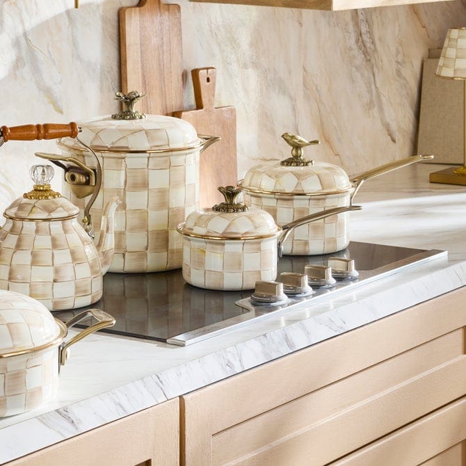 MacKenzie-Childs Cookware Mackenzie-Childs Mocha Check 1 Qt. Saucepan