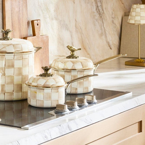 MacKenzie-Childs Cookware Mackenzie -Childs  Mocha Check 2.5 Qt. Saucepan