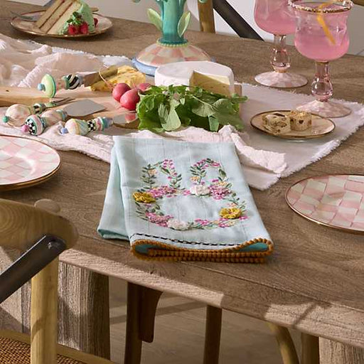 MacKenzie-Childs Dish Towel Floral Bunny Embroidered Dish Towel