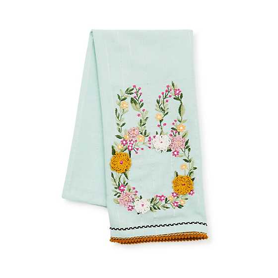 MacKenzie-Childs Dish Towel Floral Bunny Embroidered Dish Towel