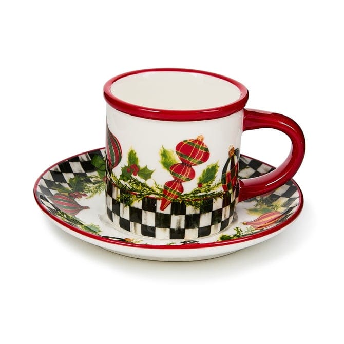 MacKenzie-Childs Drinkware Mackenzie-Childs Deck the Halls Espresso Cup & Saucer, Set of 2