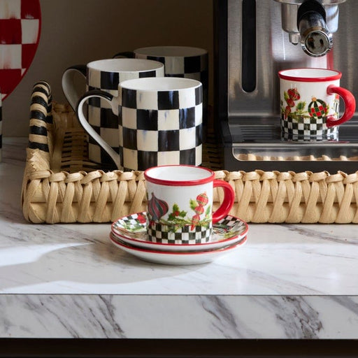 MacKenzie-Childs Drinkware Mackenzie-Childs Deck the Halls Espresso Cup & Saucer, Set of 2