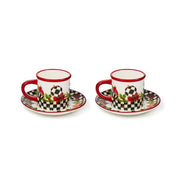 MacKenzie-Childs Drinkware Mackenzie-Childs Deck the Halls Espresso Cup & Saucer, Set of 2