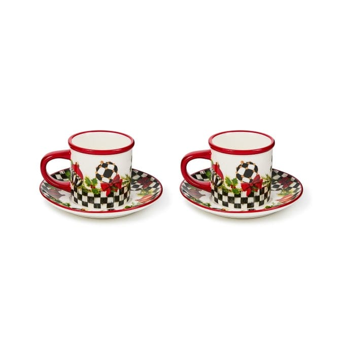 MacKenzie-Childs Drinkware Mackenzie-Childs Deck the Halls Espresso Cup & Saucer, Set of 2