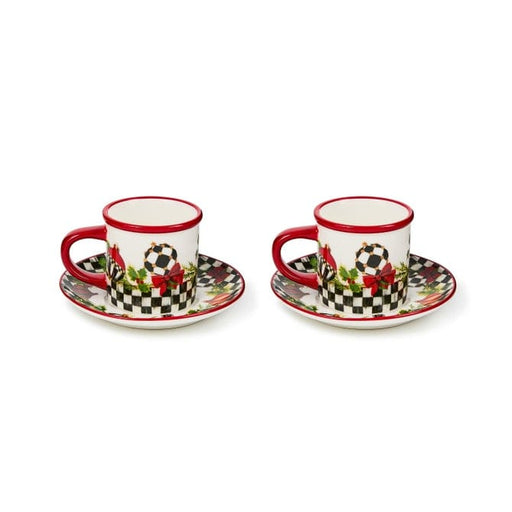 MacKenzie-Childs Drinkware Mackenzie-Childs Deck the Halls Espresso Cup & Saucer, Set of 2
