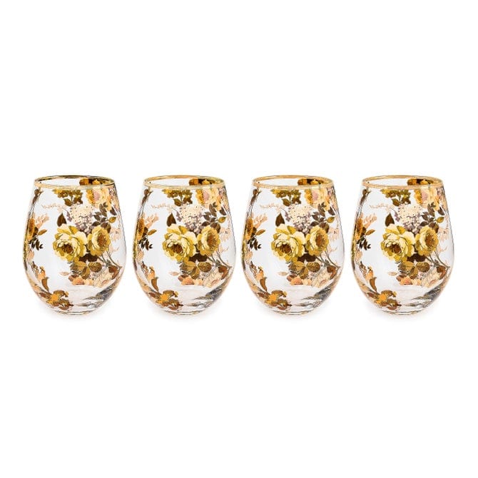 MacKenzie-Childs Drinkware Mackenzie-Childs Wild Rose Stemless Wine Glass, Set of 4
