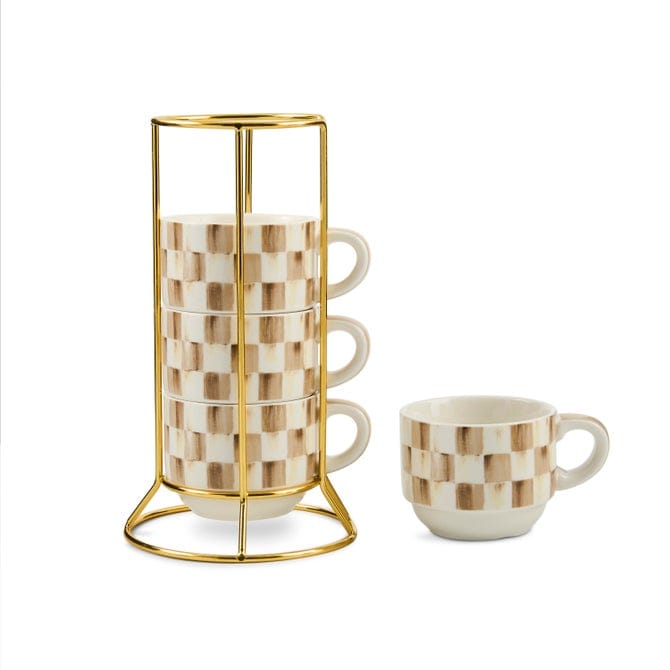 MacKenzie-Childs Drinkware Mocha Check Cappuccino Cup Tower