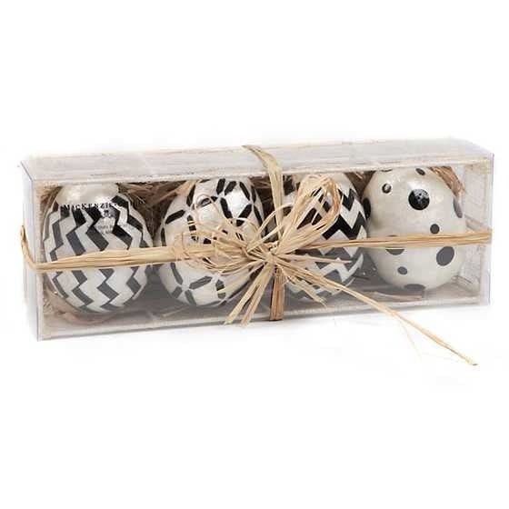 MacKenzie-Childs Eggs Black & White Rick Rack Capiz Eggs - Set of 4- FINAL SALE