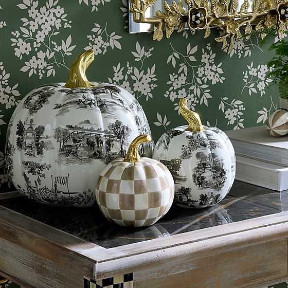 MacKenzie-Childs Fall Decor Black Toile Small Pumpkin