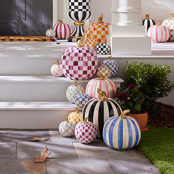 MacKenzie-Childs Fall Decor Bubblegum Pink Stripe Medium Pumpkin