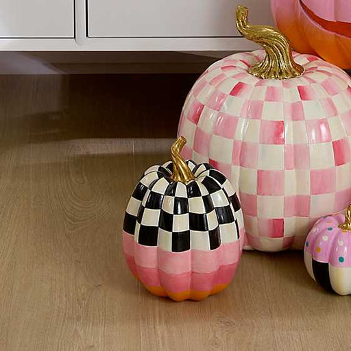 MacKenzie-Childs Fall Decor Cotton Candy Medium Check Pumpkin