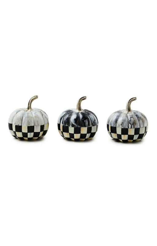 MacKenzie-Childs Fall Decor Courtly Check Marbled Mini Pumpkins, Set of 3