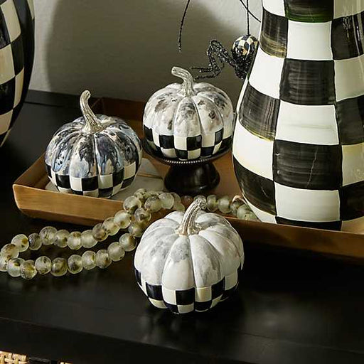 MacKenzie-Childs Fall Decor Courtly Check Marbled Mini Pumpkins, Set of 3